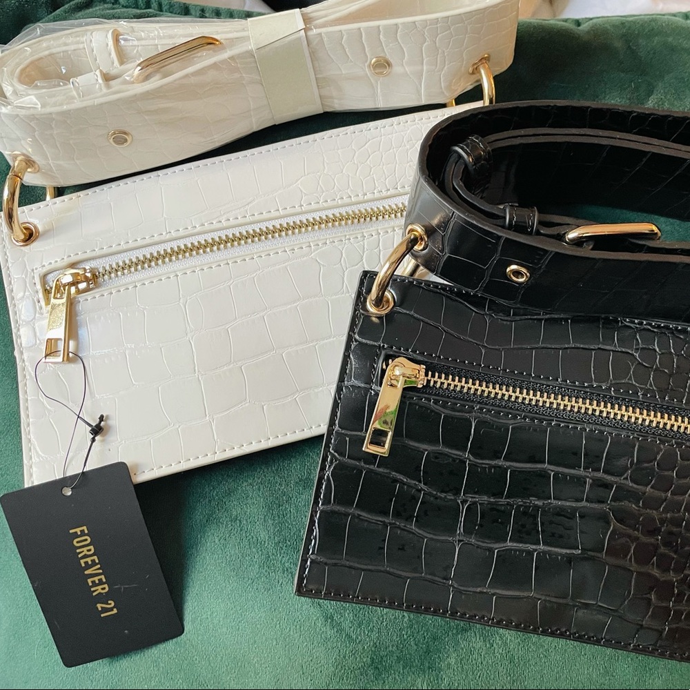 Forever 21 faux croc belt bag bundle (2 Pack) Black & Off-White